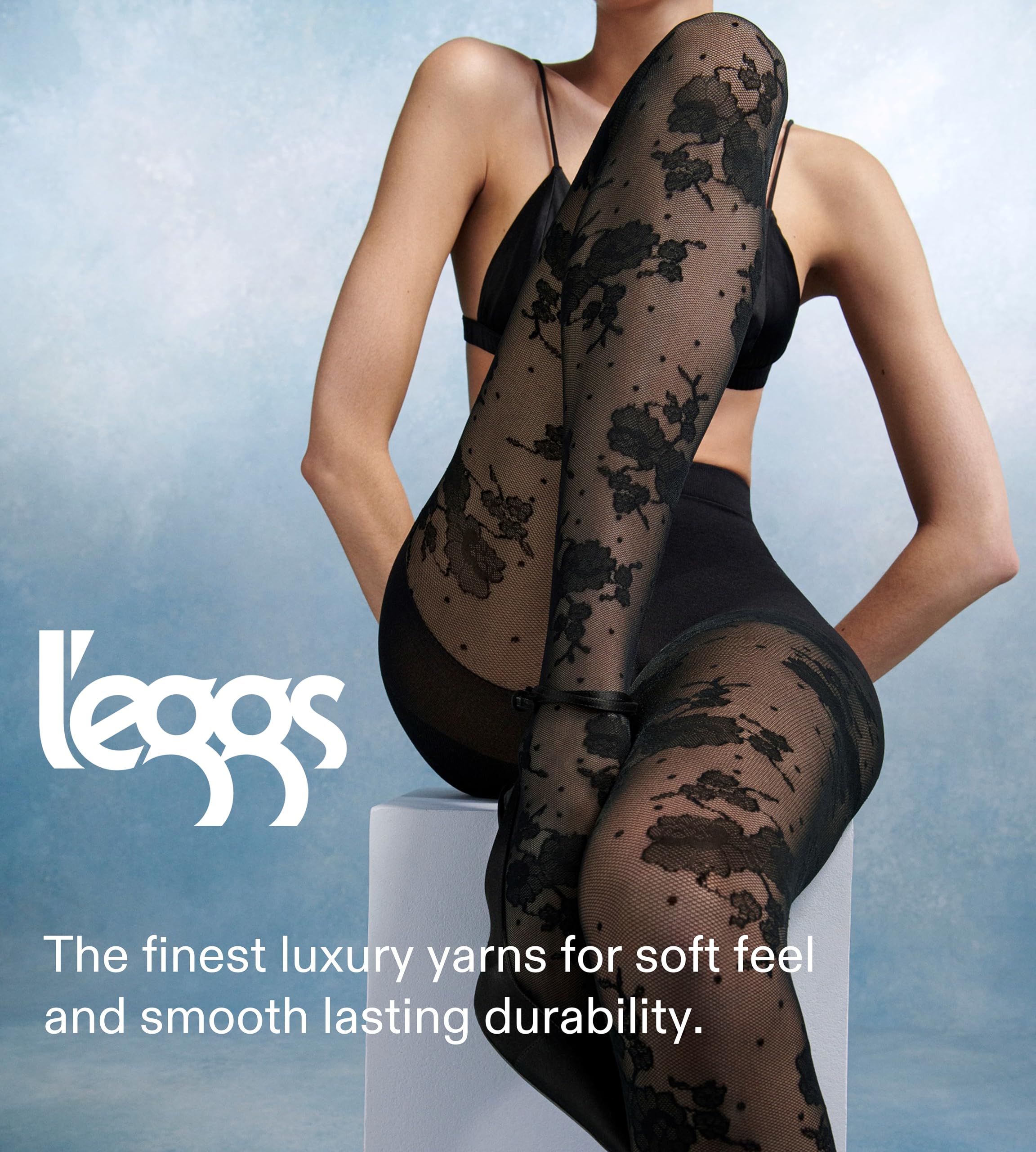 L'eggs Women's 360 Degree Contour Shaping Tights for Sculpted Style and Comfort, Black Floral Lace Dot - Image 4