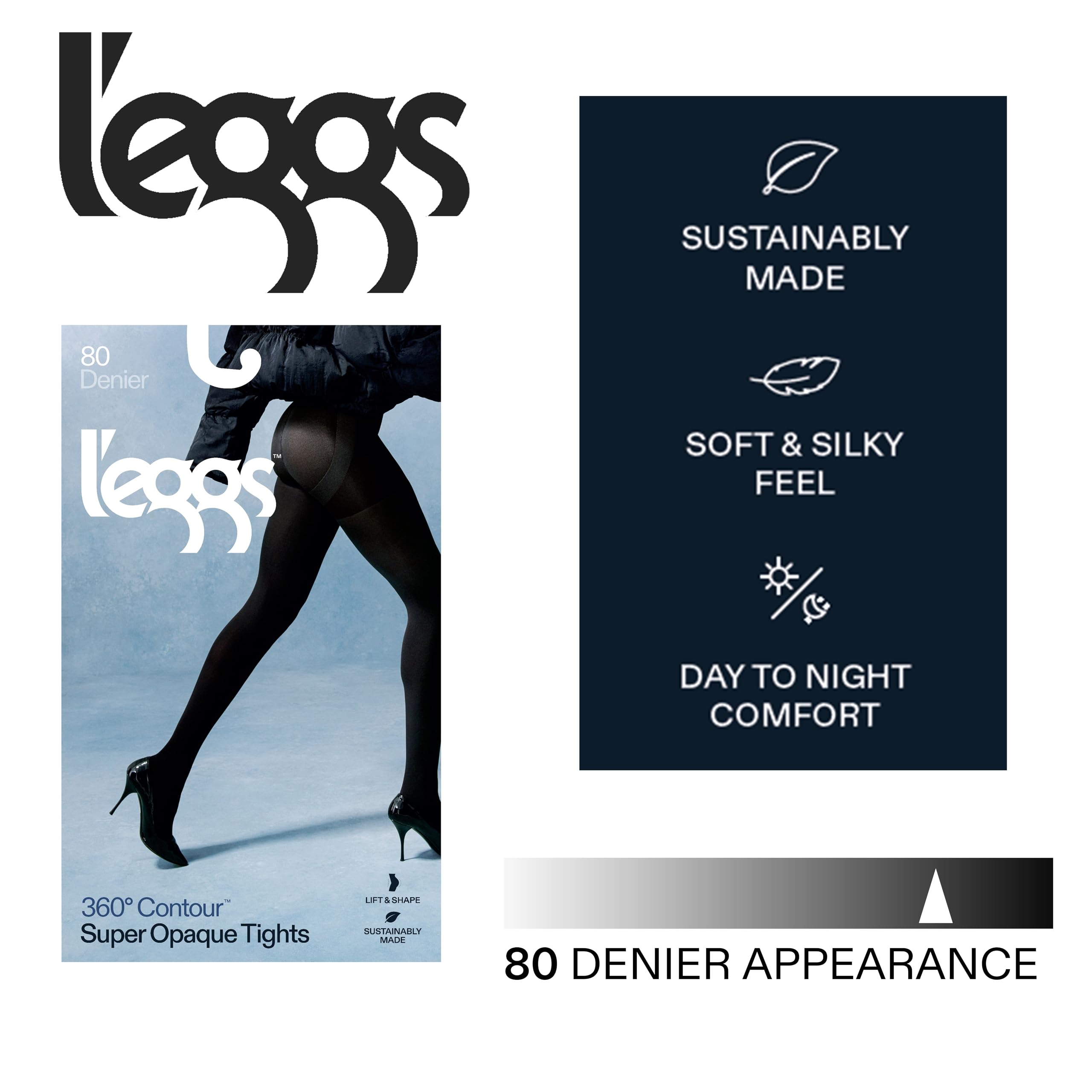 L'eggs Women's 360 Degree Contour Shaping Tights for Sculpted Style and Comfort, Black Super Opaque - Image 3